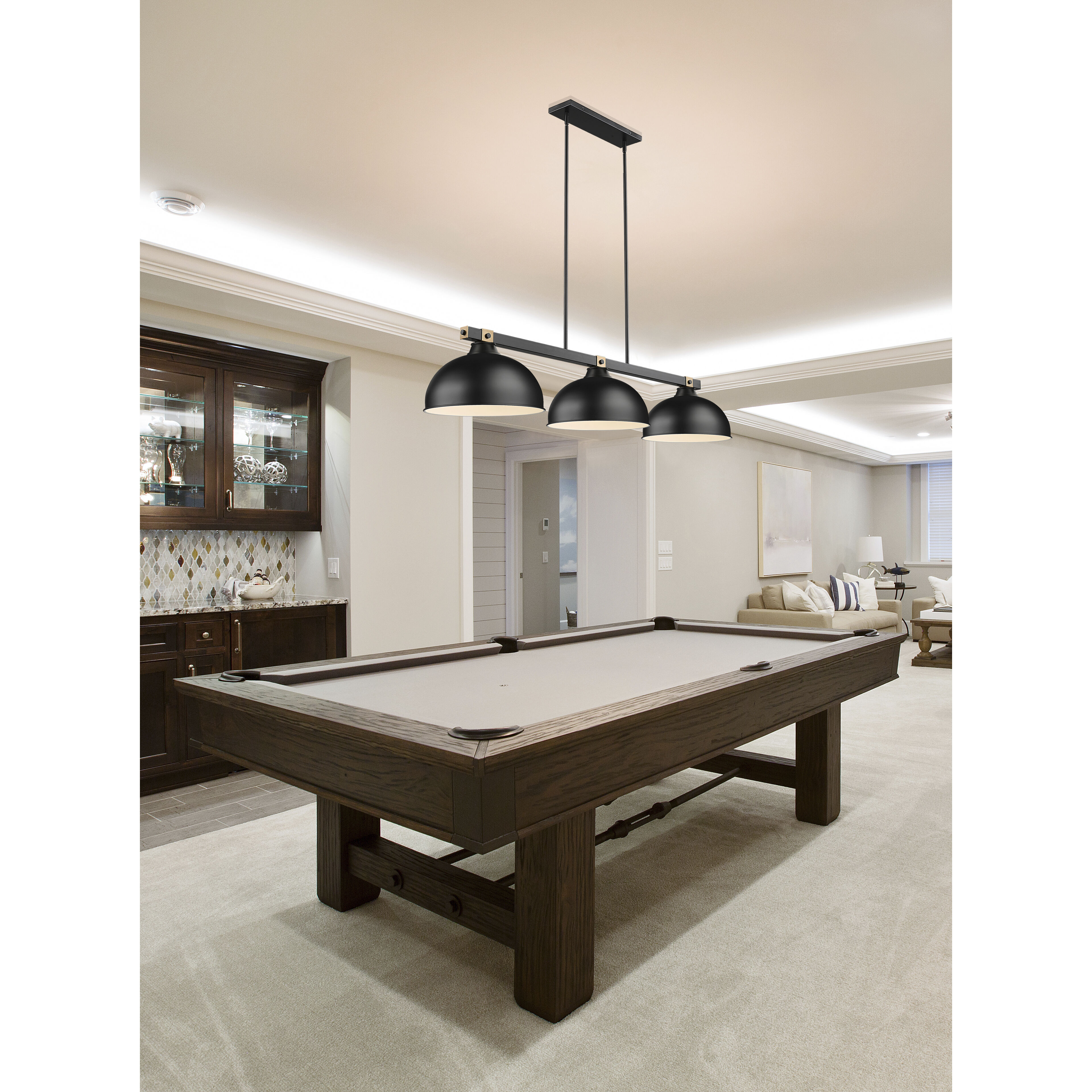 Bronte 3 Light 51.75 inch Matte Black and Rubbed Brass Billiard Light Ceiling Light