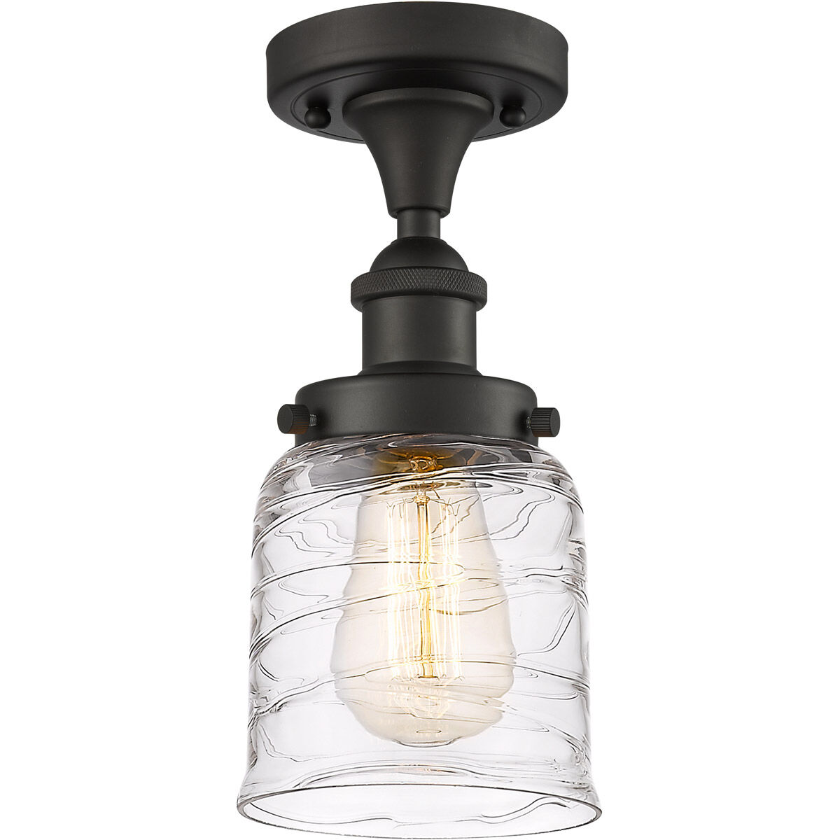 Ballston Bell LED 5 inch Oil Rubbed Bronze Semi-Flush Mount Ceiling Light in Clear with Cage
