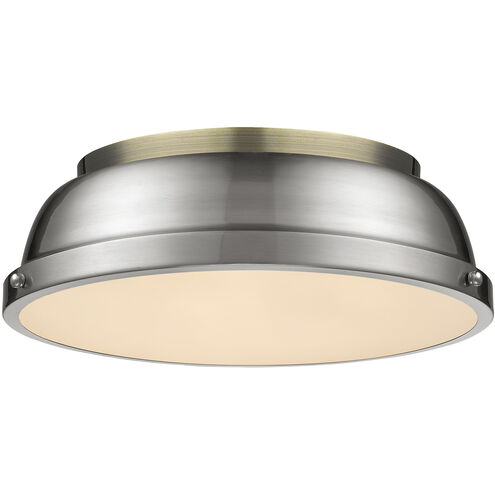 Duncan 2 Light 14 inch Aged Brass Flush Mount Ceiling Light in Pewter, Damp