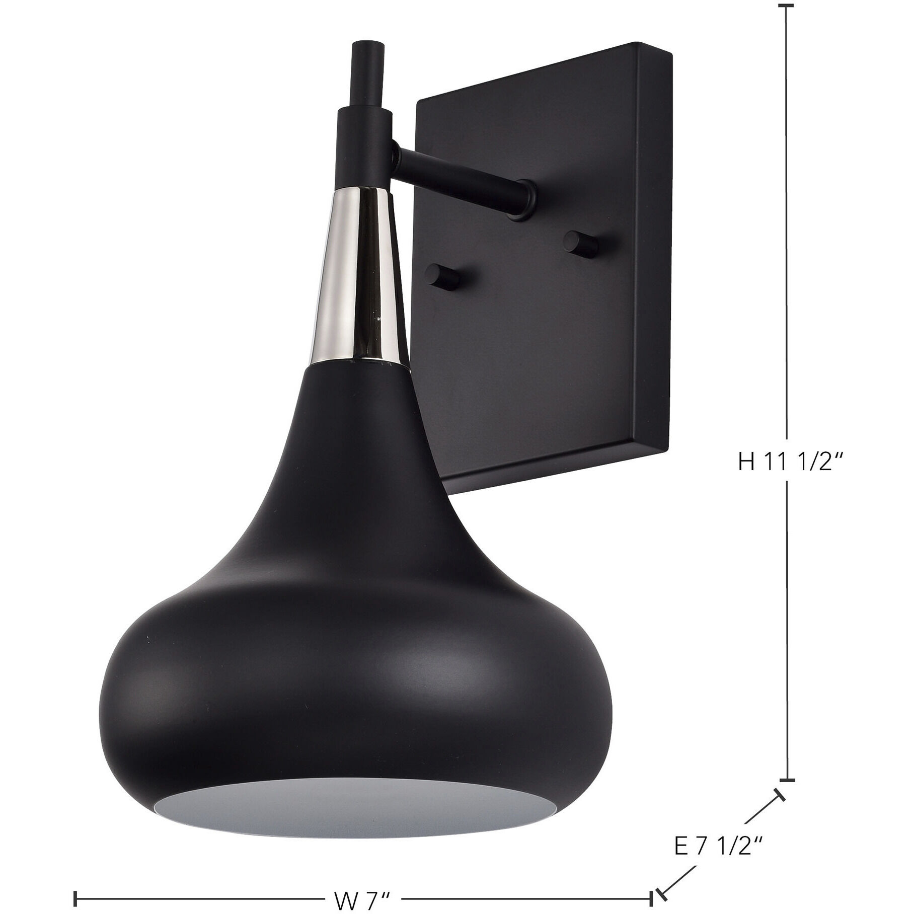 Phoenix 1 Light 7 inch Matte Black/Polished Nickel Bathroom Vanity Lights Wall Light