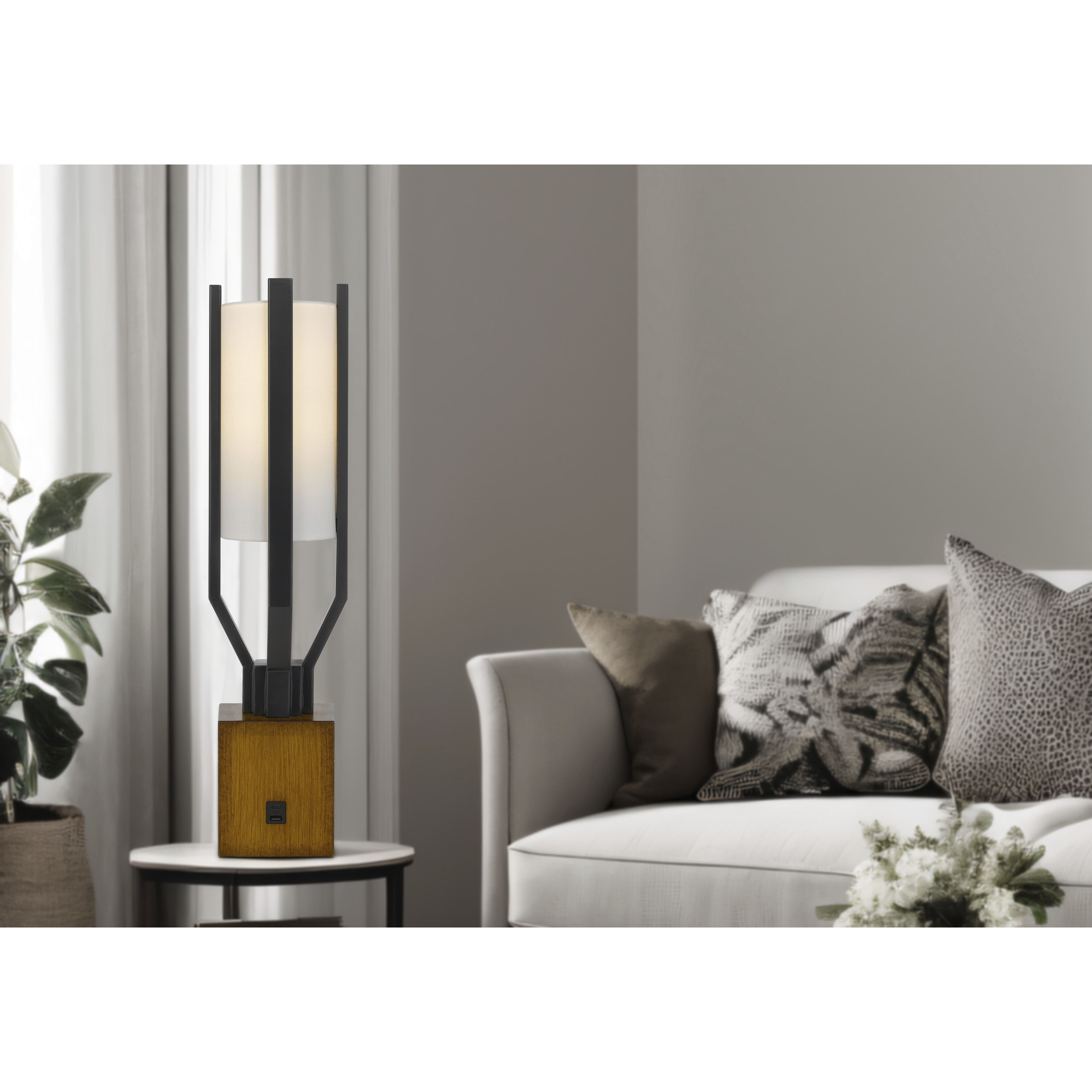 Woodsmere 25 inch 9 watt Matte Black and Wood Table Lamp Portable Light