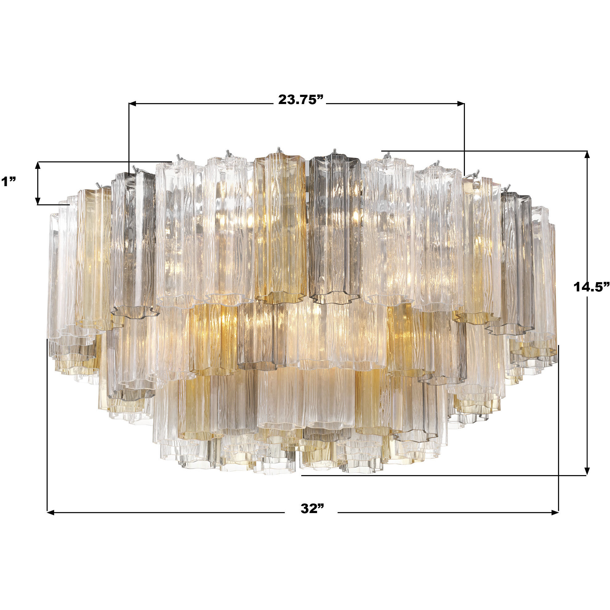Addis 16 Light 32 inch Polished Chrome Flush Ceiling Light in Tronchi Glass Autumn