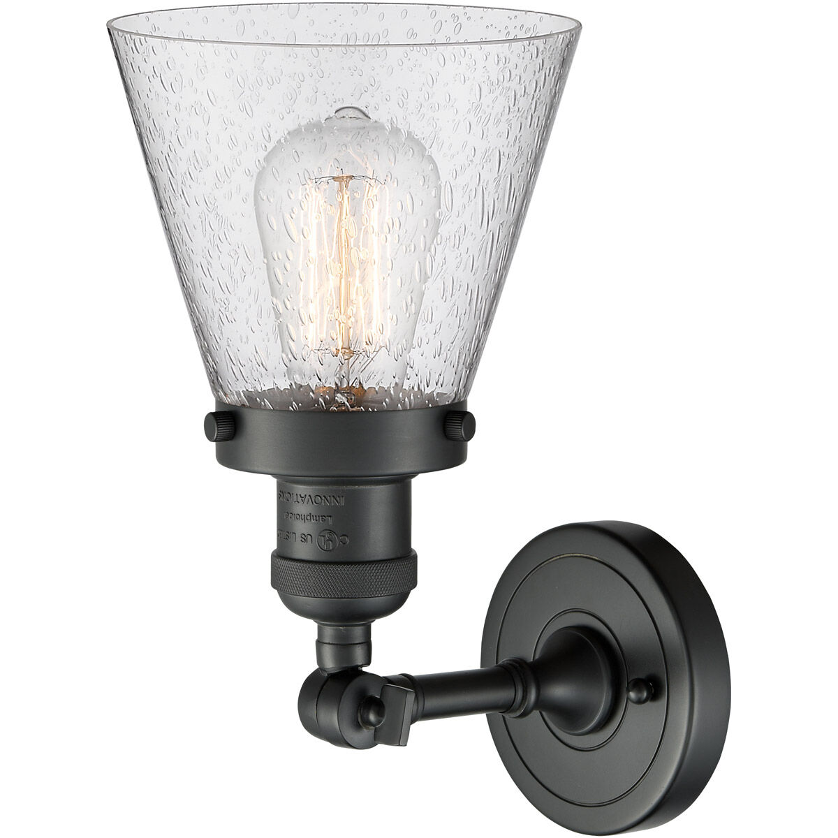 Franklin Restoration Small Cone LED 6 inch Matte Black Semi-Flush Mount Ceiling Light in Seedy Glass, Franklin Restoration