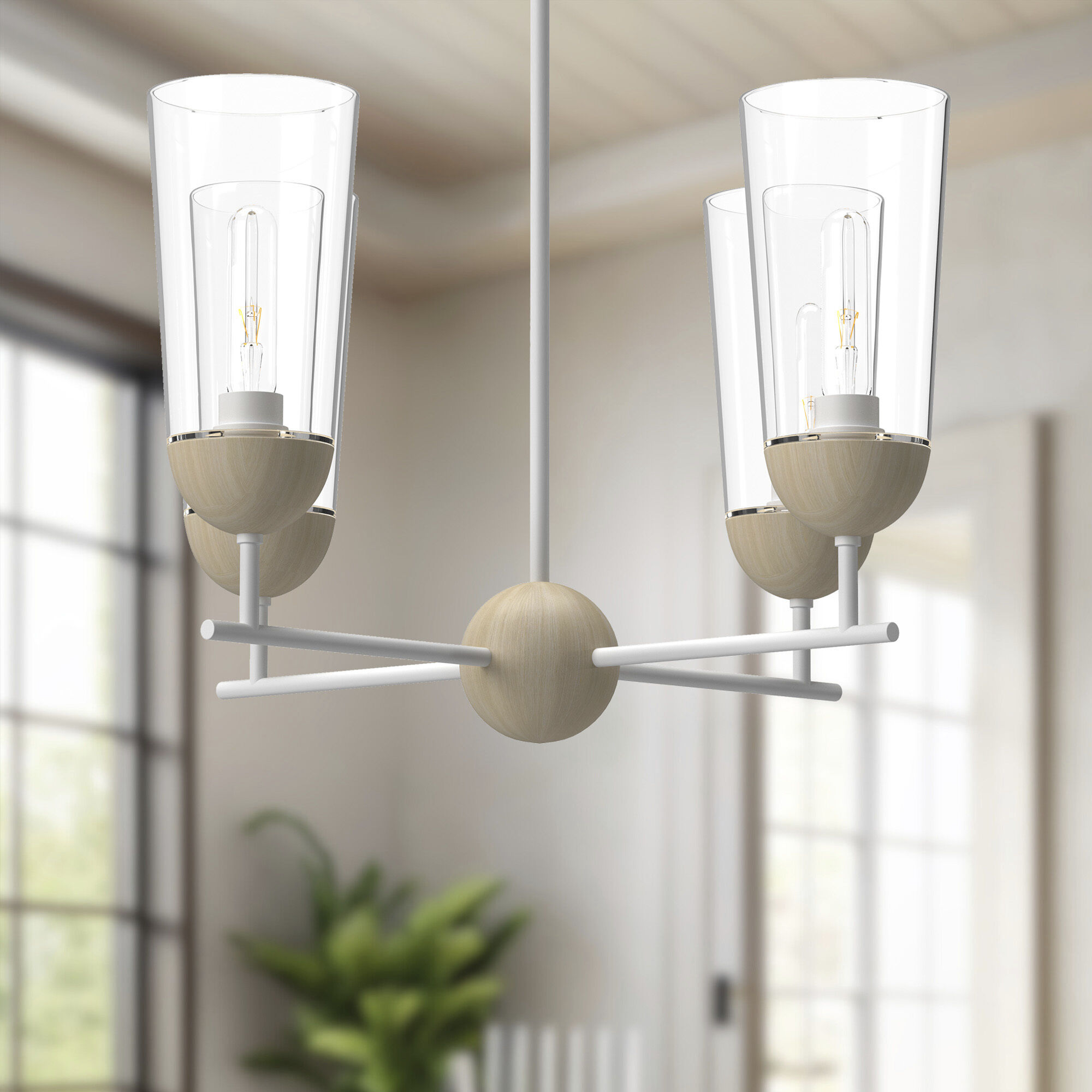 Alora Mood Emil 4 Light 25 inch White/White Oak Chandelier Ceiling Light in White and White Oak