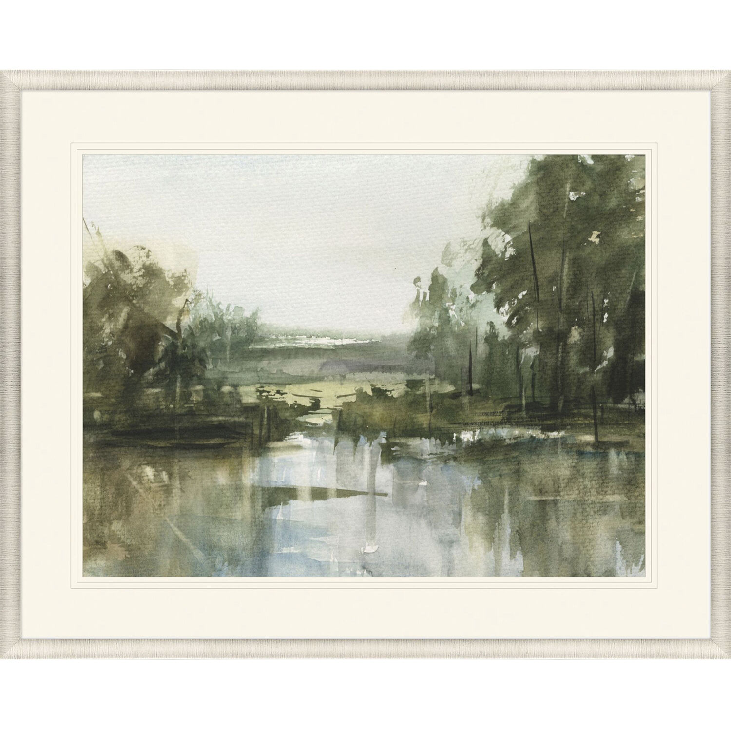 Stillwater Reflections Green and Blue and Gray Framed Art