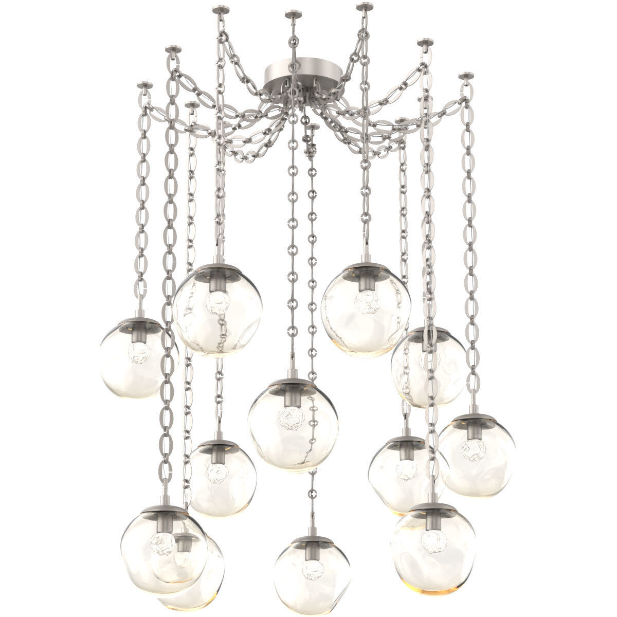 Aster LED 18.7 inch Beige Silver Swag Multi-Pendant Ceiling Light in 3000K LED, Floret Inner - Amber Outer, Oval Chain