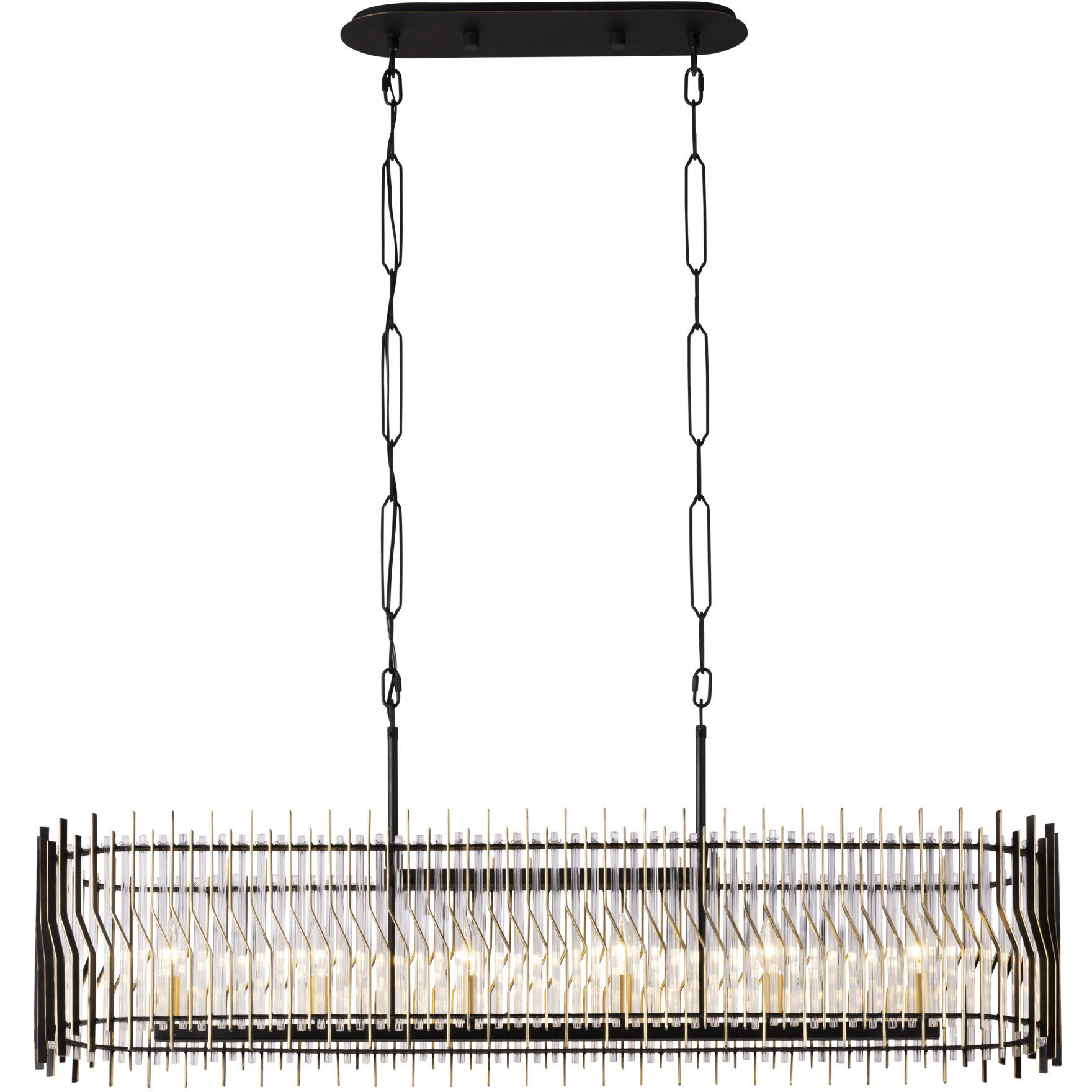 Park Row 6 Light 48 inch Matte Black and French Gold Linear Pendant Ceiling Light, Smithsonian Collaboration