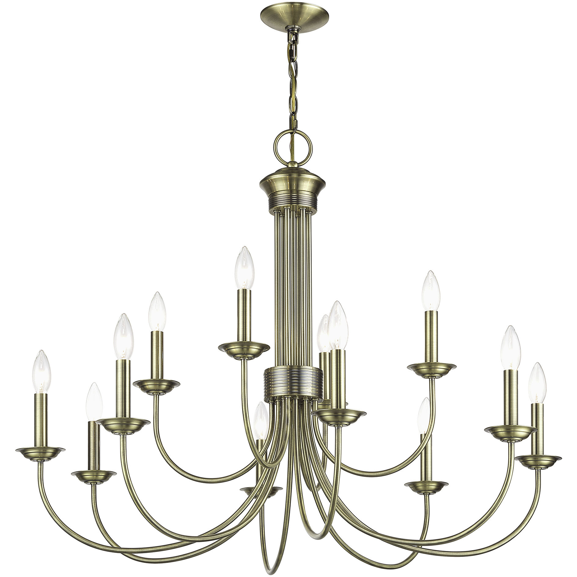 Estate 12 Light 36 inch Antique Brass 2-Tier Chandelier Ceiling Light