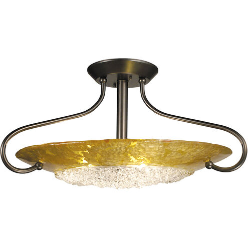 Brocatto 3 Light 27 inch Mahogany Bronze with Gold Leaf Glass Shade Semi-Flush Mount Ceiling Light