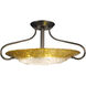 Brocatto 3 Light 27 inch Mahogany Bronze with Gold Leaf Glass Shade Semi-Flush Mount Ceiling Light