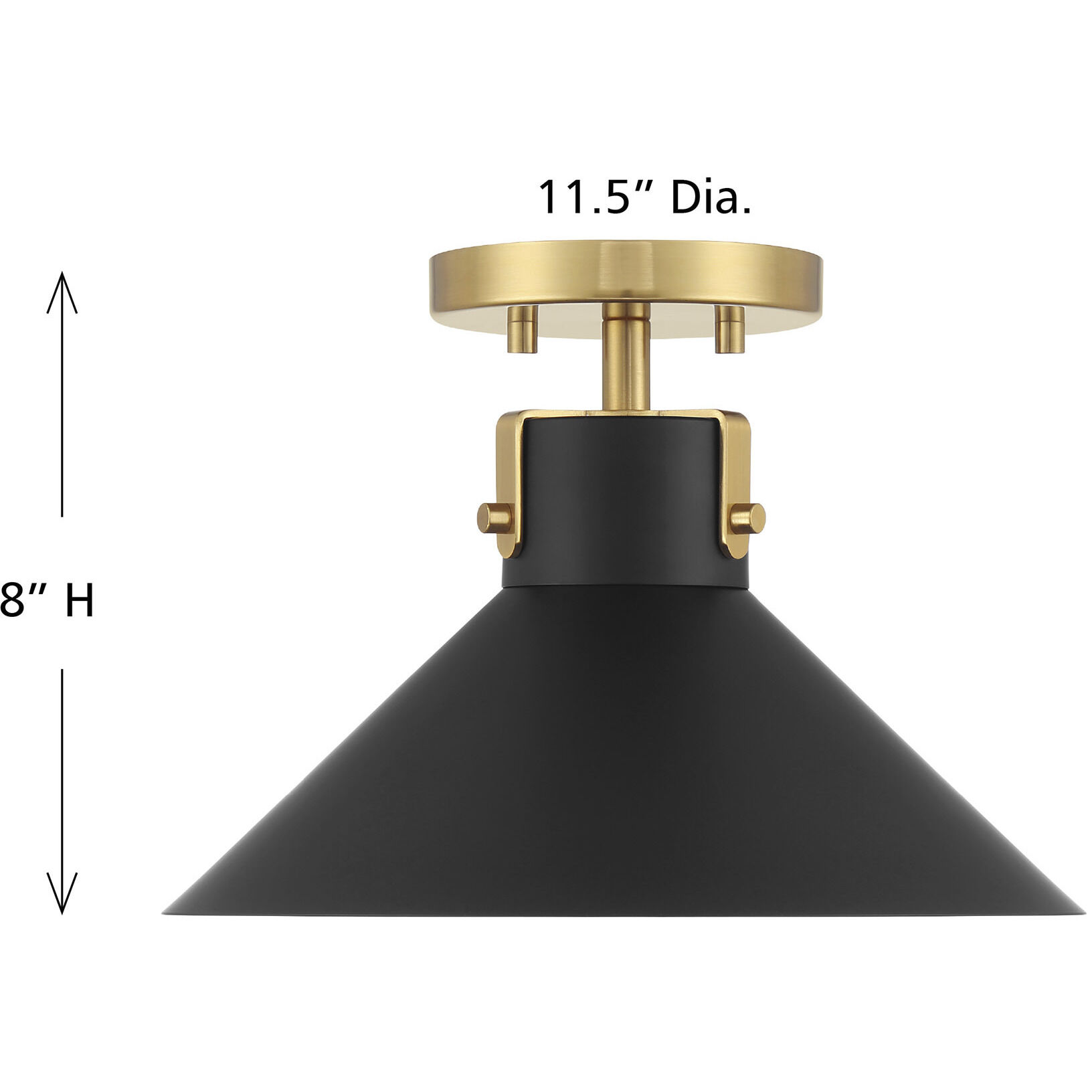 Contemporary 1 Light 11.5 inch Matte Black with Natural Brass Semi-Flush Ceiling Light