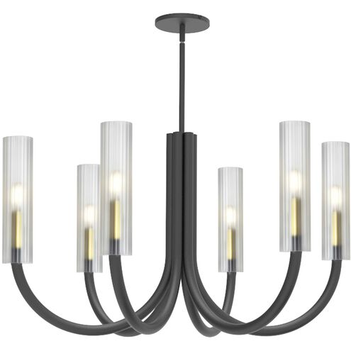 Wand 6 Light 30.5 inch Matte Black and Aged Brass Chandelier Ceiling Light