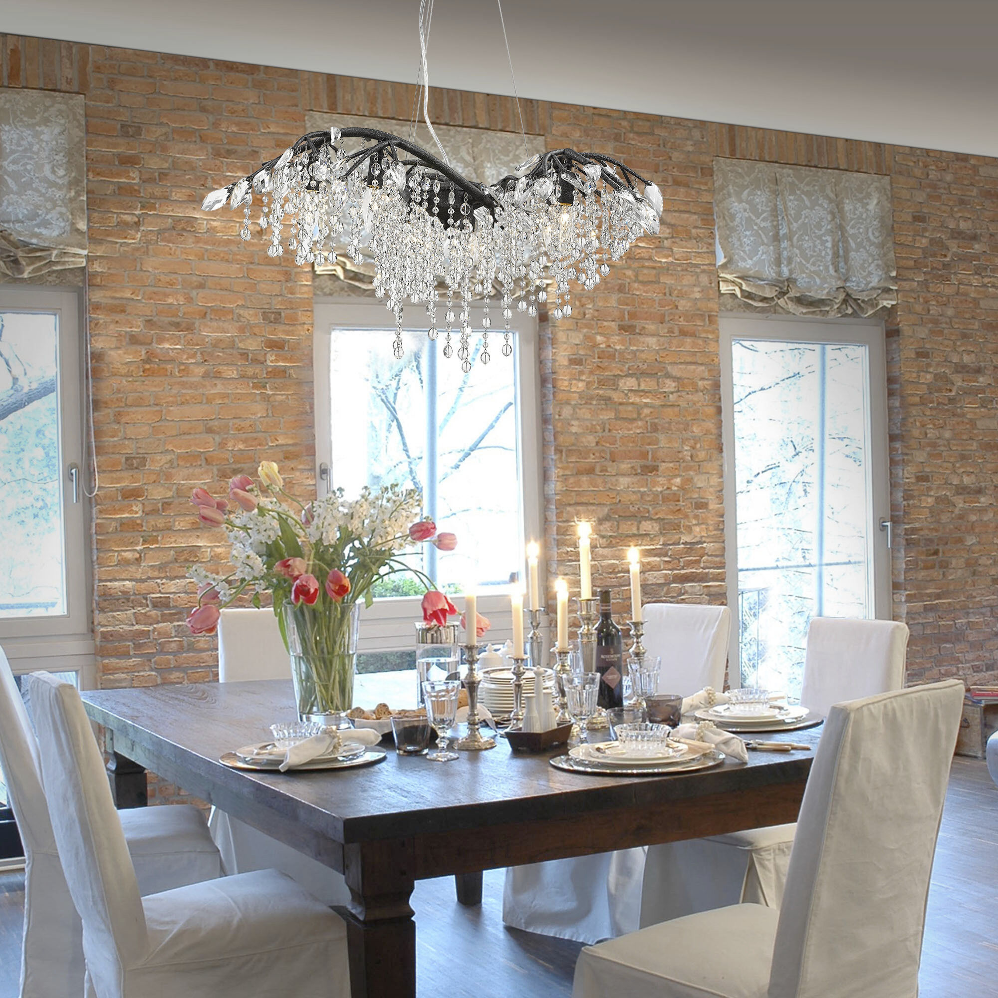 Autumn Twilight 6 Light 31 inch Black Iron Chandelier Ceiling Light, Large