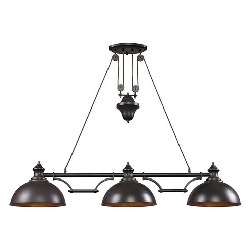 Belle 3 Light 56 inch Oiled Bronze Linear Chandelier Ceiling Light