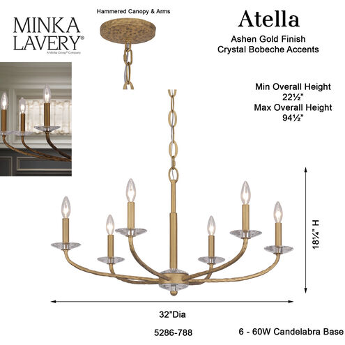 Atella 6 Light 32 inch Ashen Gold Chandelier Ceiling Light