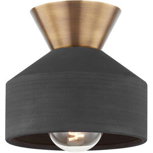 Covina 1 Light 7.75 inch Patina Brass/Ceramic Black Flush Mount Ceiling Light
