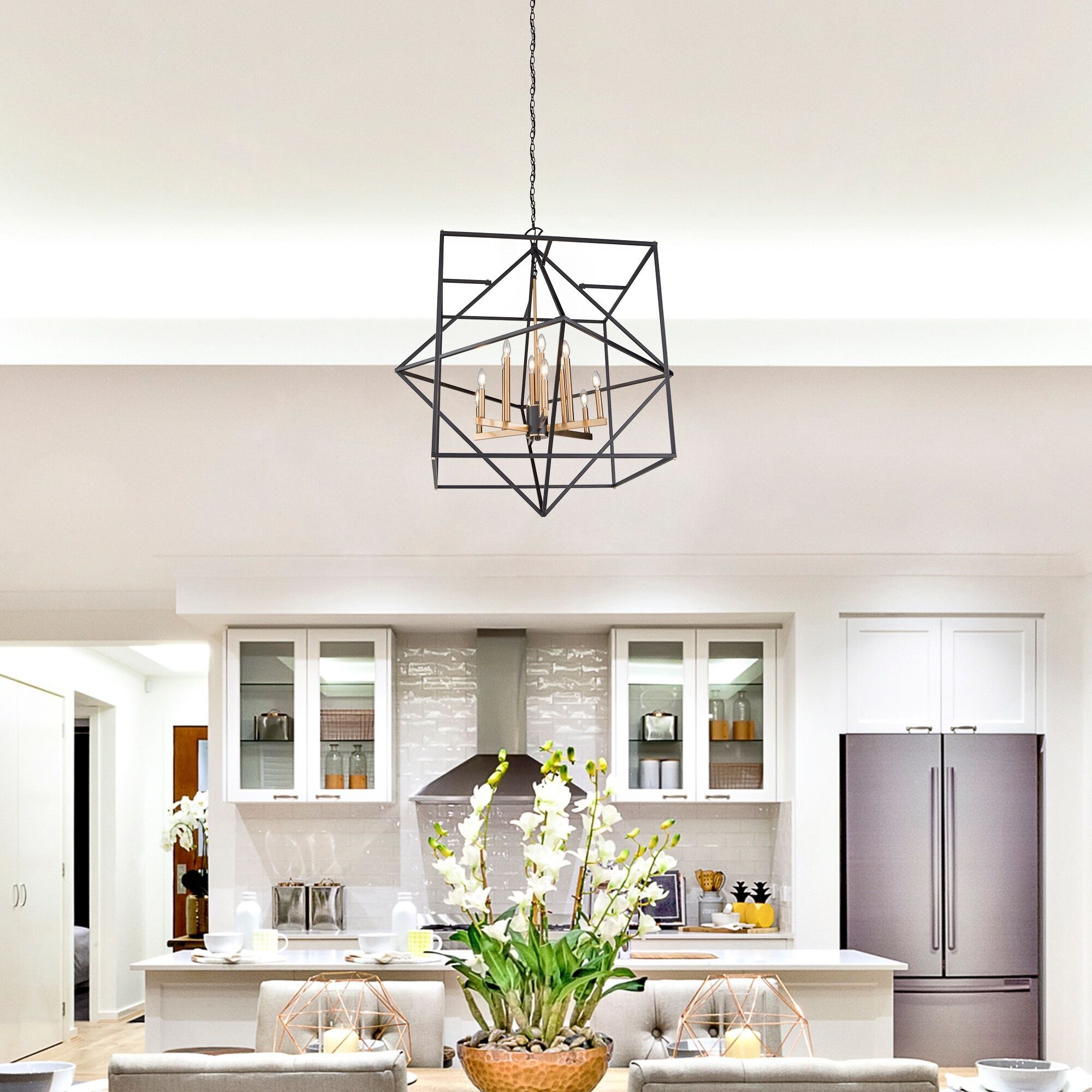 Roxton LED 42 inch Matte Black and Harvest Brass Chandelier Ceiling Light