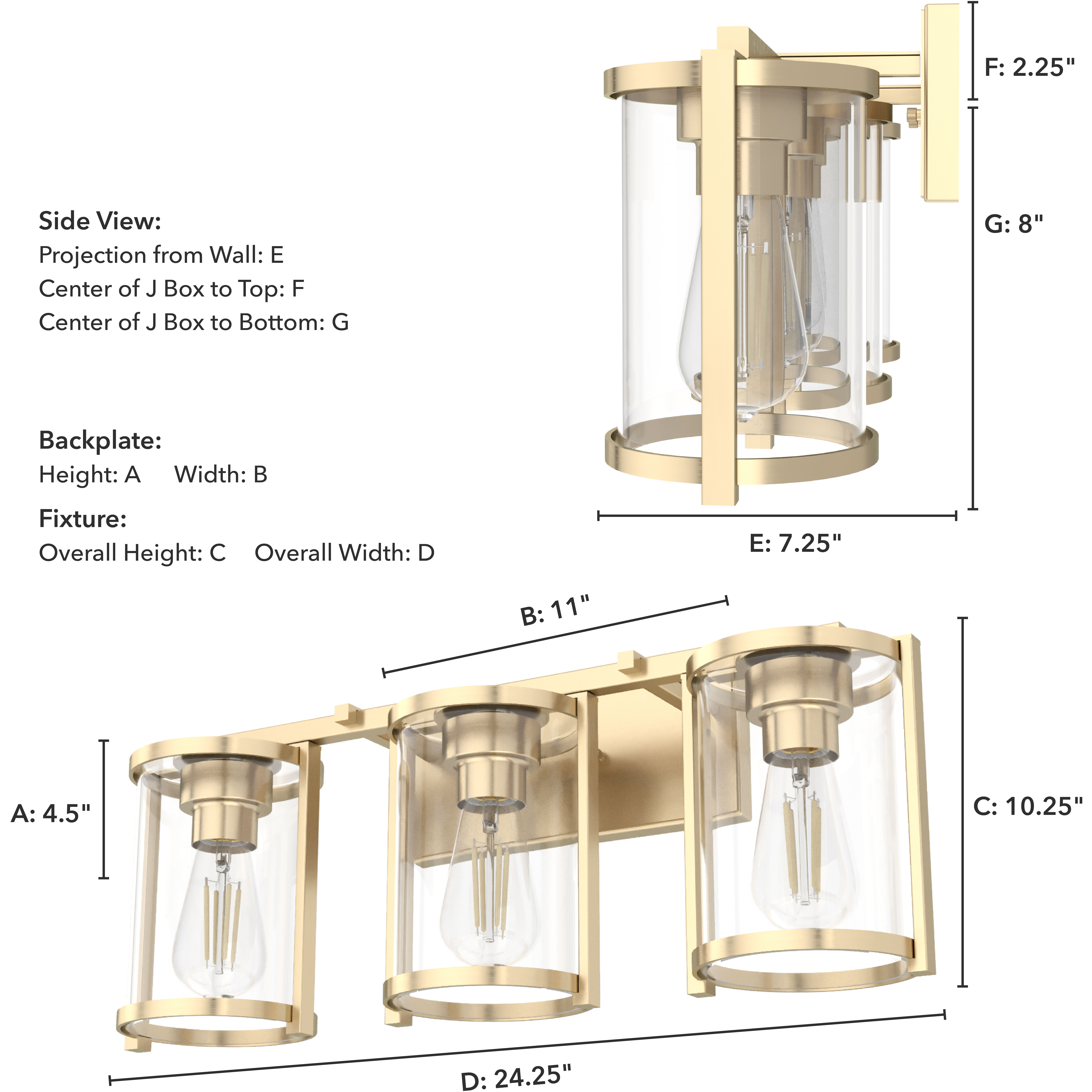 Astwood 3 Light 24.25 inch Alturas Gold Vanity Light Wall Light