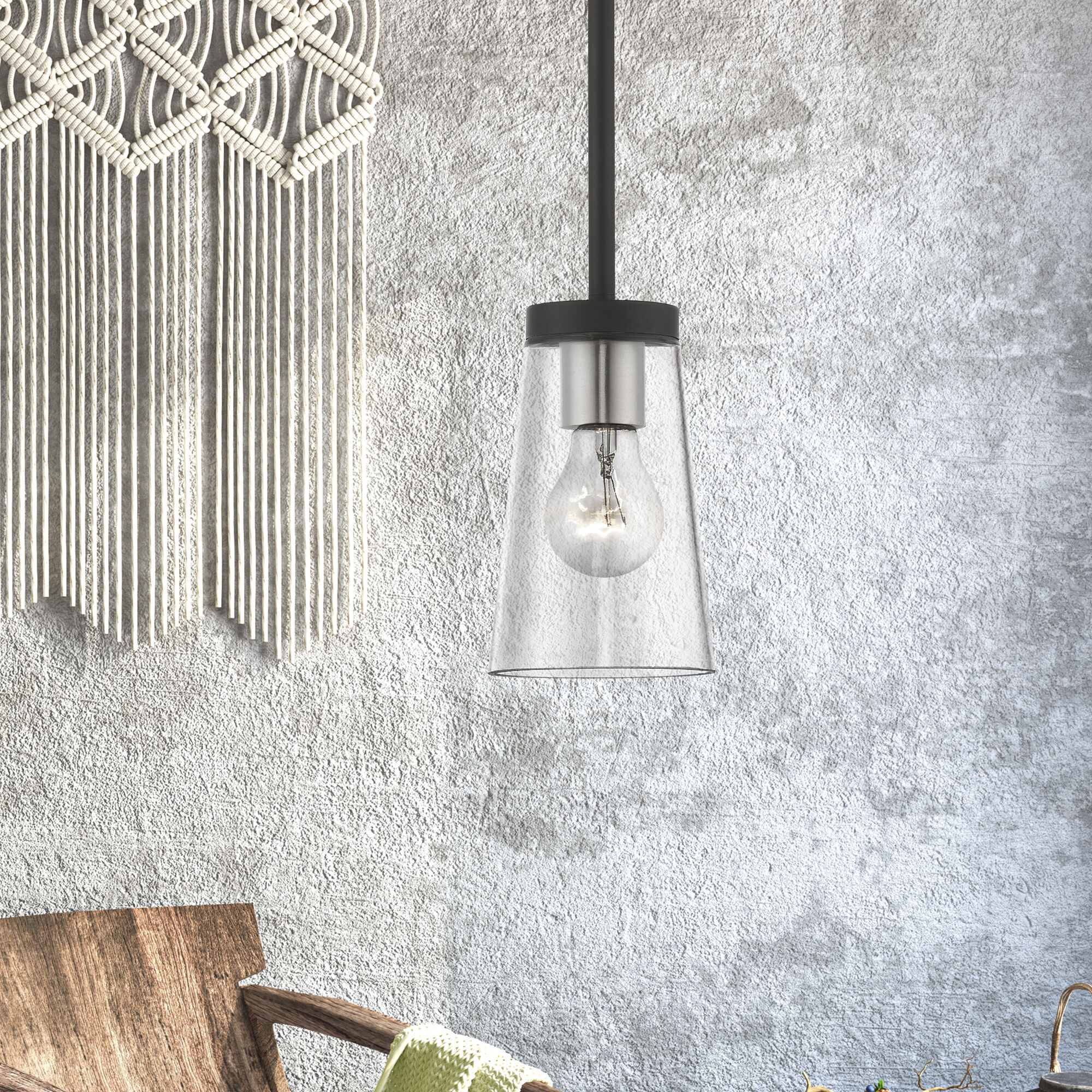 Cityview 1 Light 5 inch Black with Brushed Nickel Accents Mini Pendant Ceiling Light