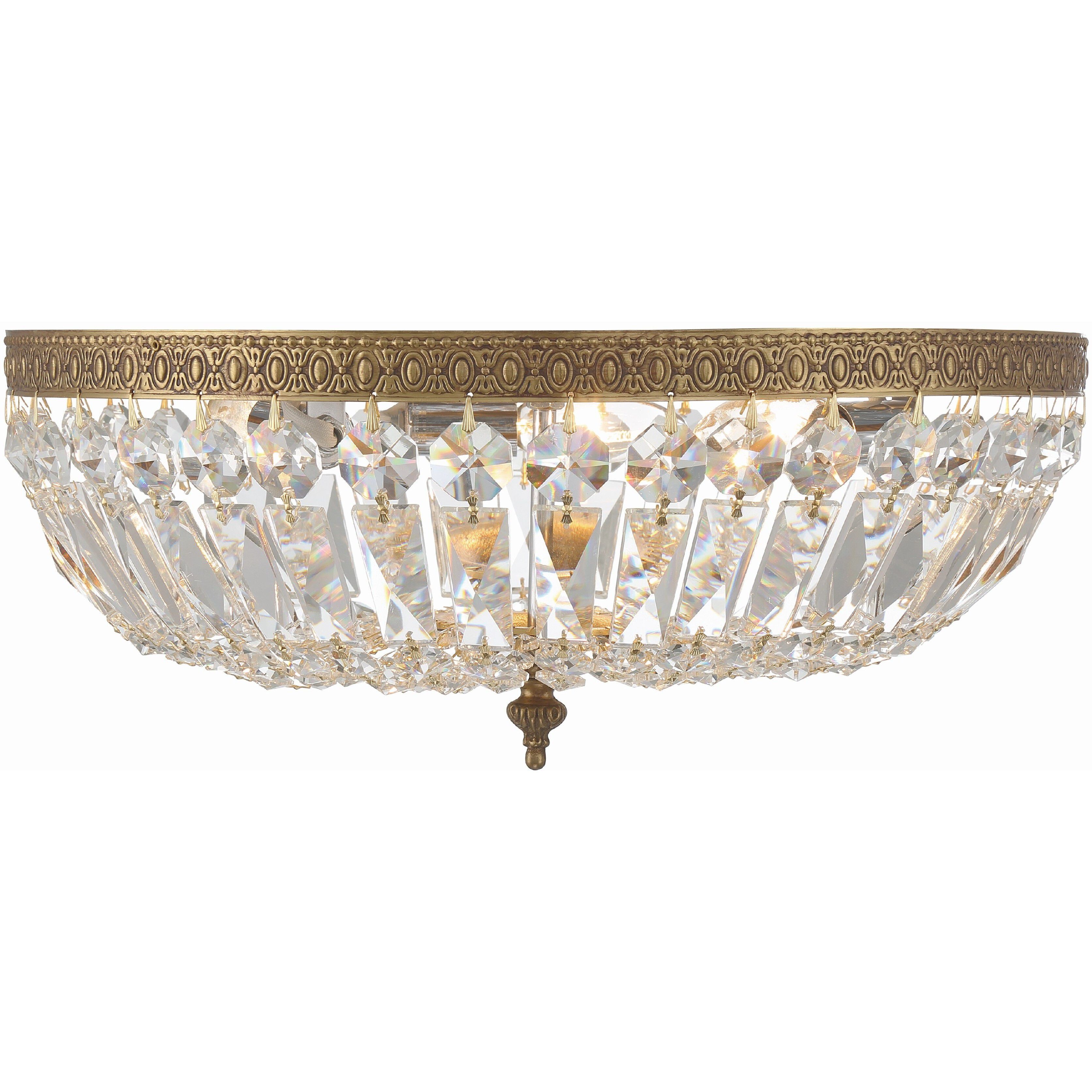 Waltham 3 Light 16 inch Olde Brass Flush Ceiling Light in Clear Spectra