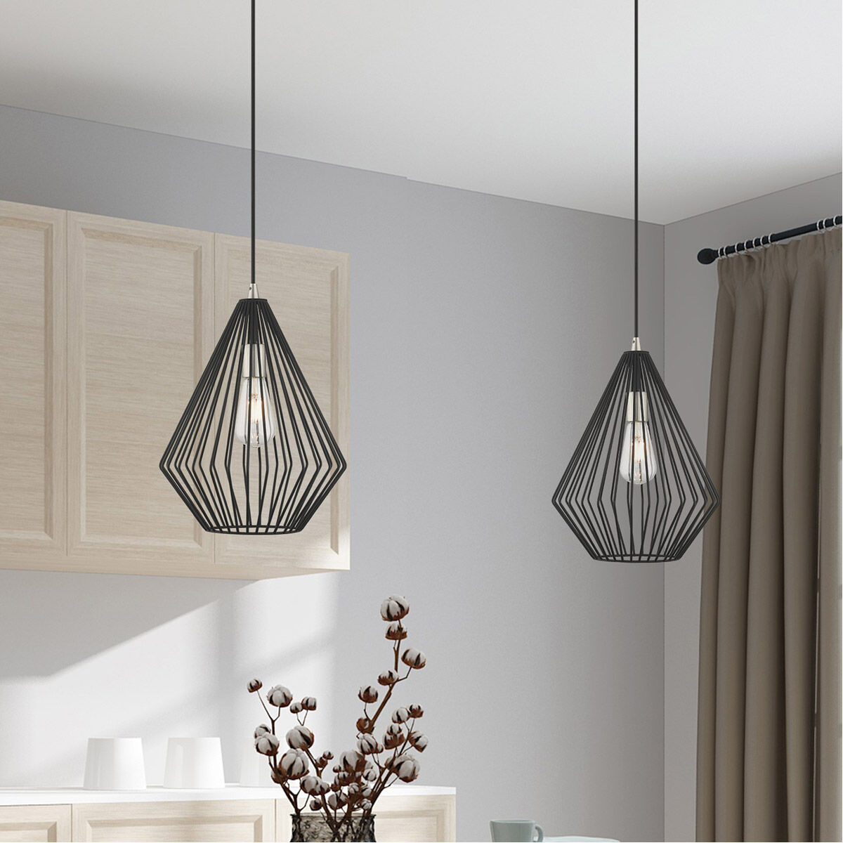Geometric 1 Light 11.5 inch Black Mini Pendant Ceiling Light