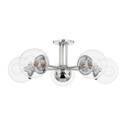 Meadow 5 Light 30 inch Polished Nickel Semi Flush Ceiling Light