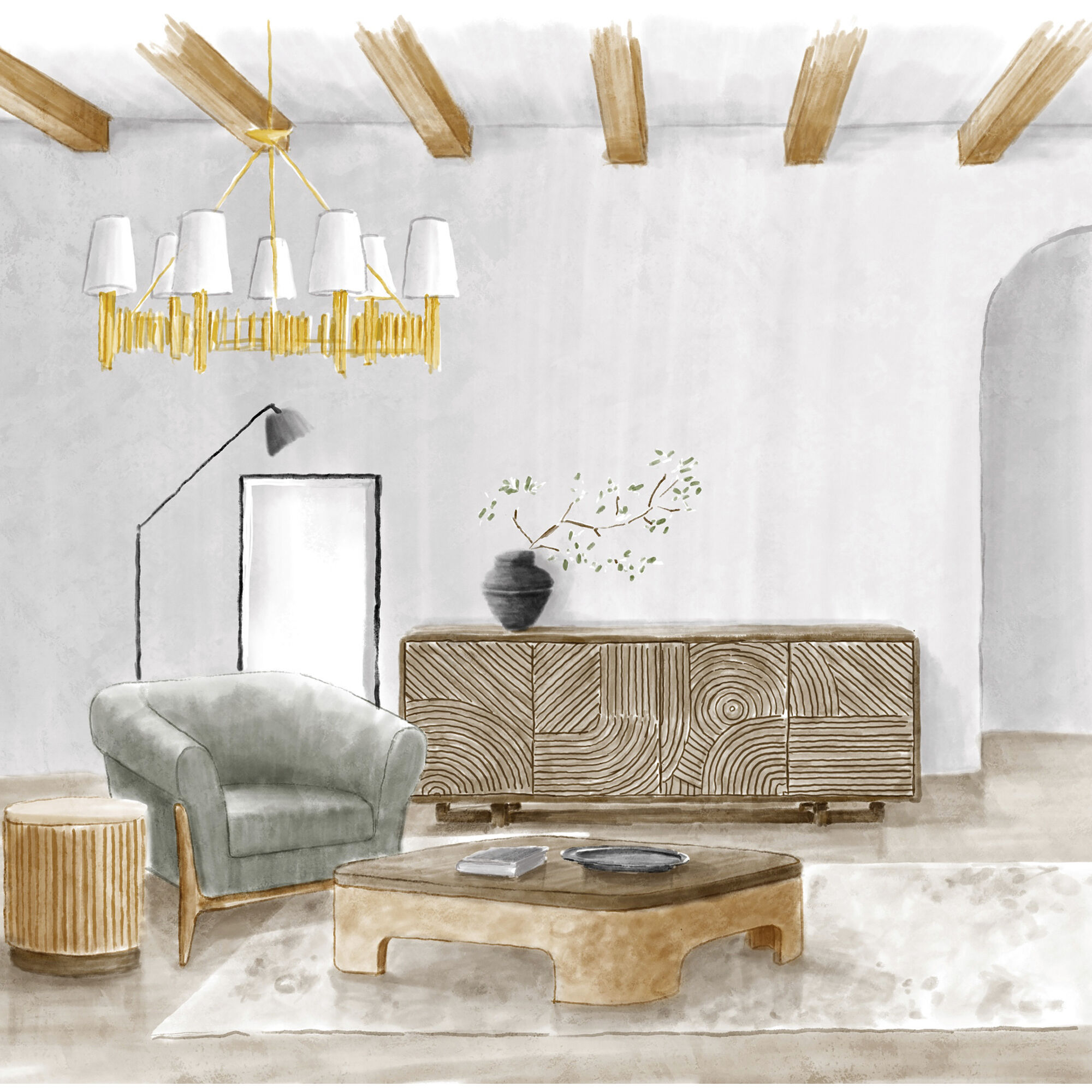 Melrose Dark Brown Oak with Earth Accent Chair