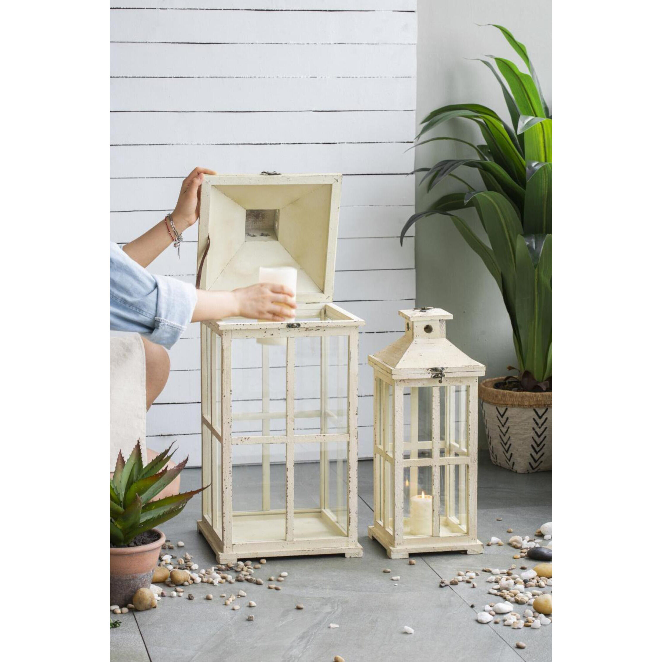 Reed 11.5 inch White Lantern, Set of 2