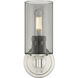Downtown Urban Crown Point Armed Sconce Wall Light in Satin Nickel, Plated Smoke