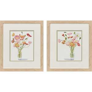 Wiry Poppies Pink and Orange and Green and White Framed Art