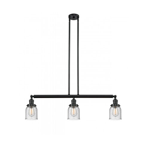 Franklin Restoration Small Bell 3 Light 38 inch Matte Black Island Light Ceiling Light in Seedy Glass, Franklin Restoration