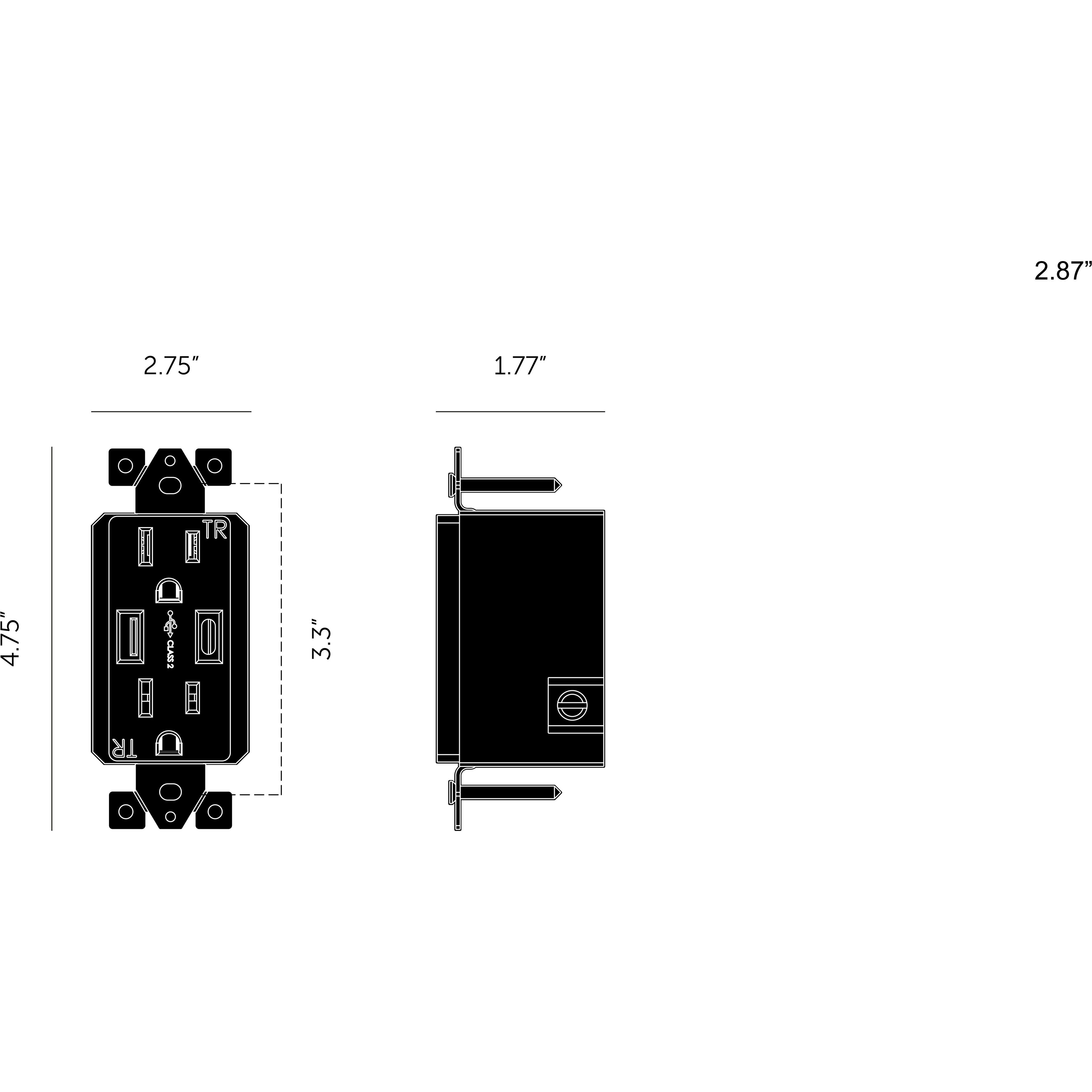 Outlet 125 Black Module, Duplex & 2 USB-A + C