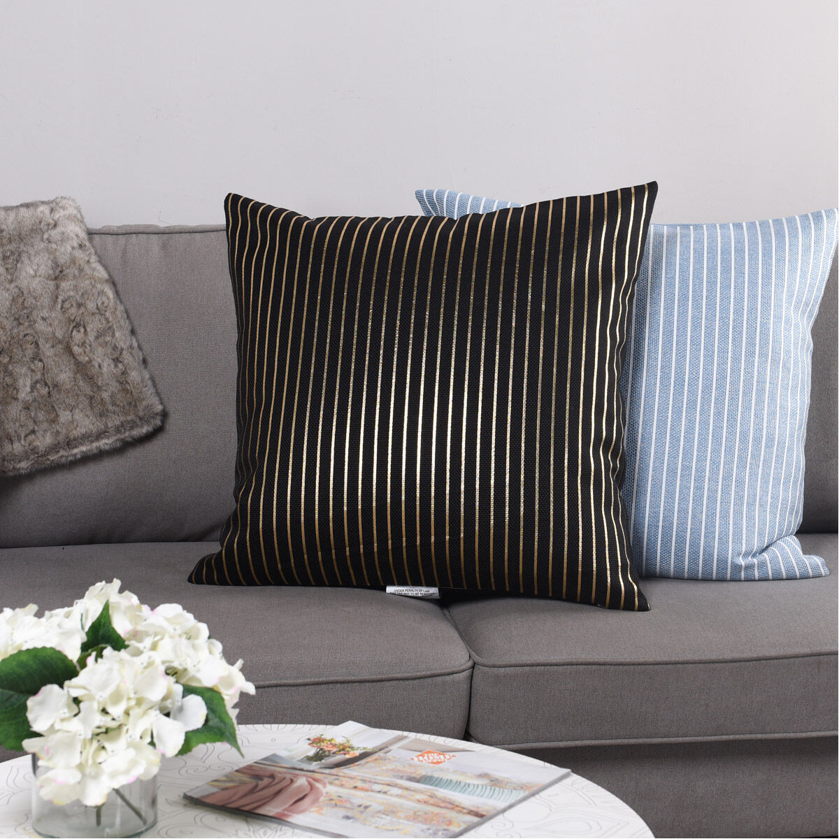 Dann Foley 24 inch Black and Metallic Decorative Pillow