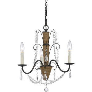 Antigo 3 Light 18 inch Antigo Rattan and Crystal Chandelier Ceiling Light