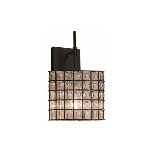 Wire Glass Wall Sconce Wall Light in Matte Black, Grid with Clear Bubbles, Incandescent, Oval