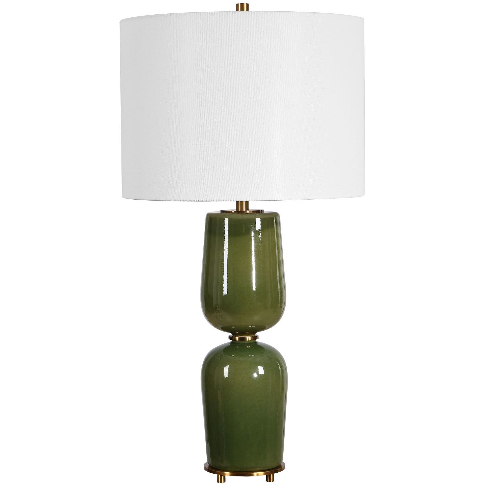 Meyer 27 inch 150 watt Moss Green Glaze and Antique Brass Table Lamp Portable Light