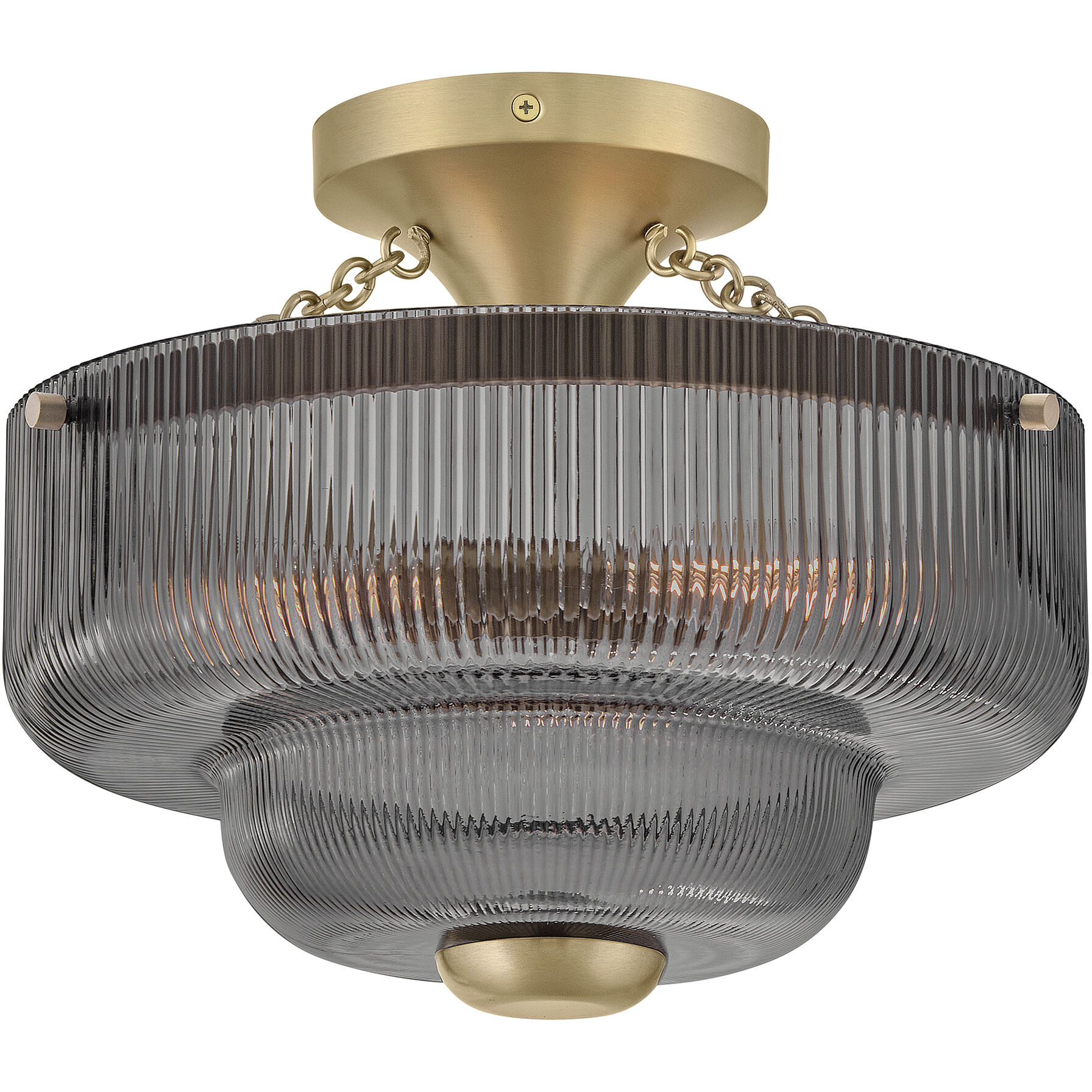 Adella 3 Light 12.75 inch Lacquered Brass Semi-Flush Mount Ceiling Light in Smoked