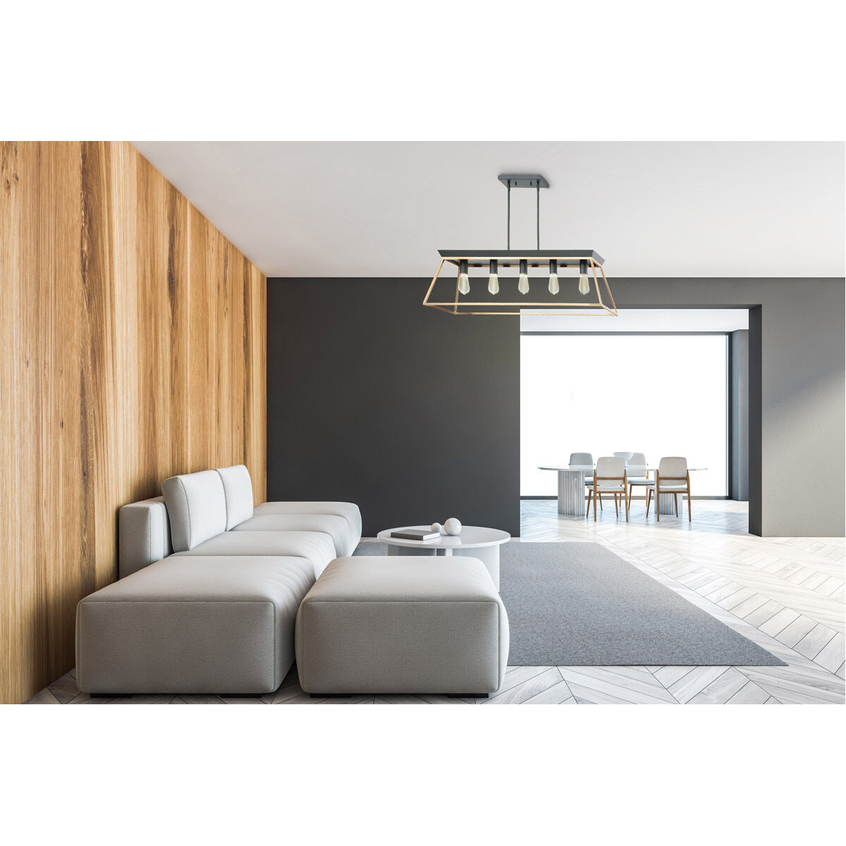 Paulino 5 Light 38.5 inch Brushed Gold and Matte Black Pendant Ceiling Light