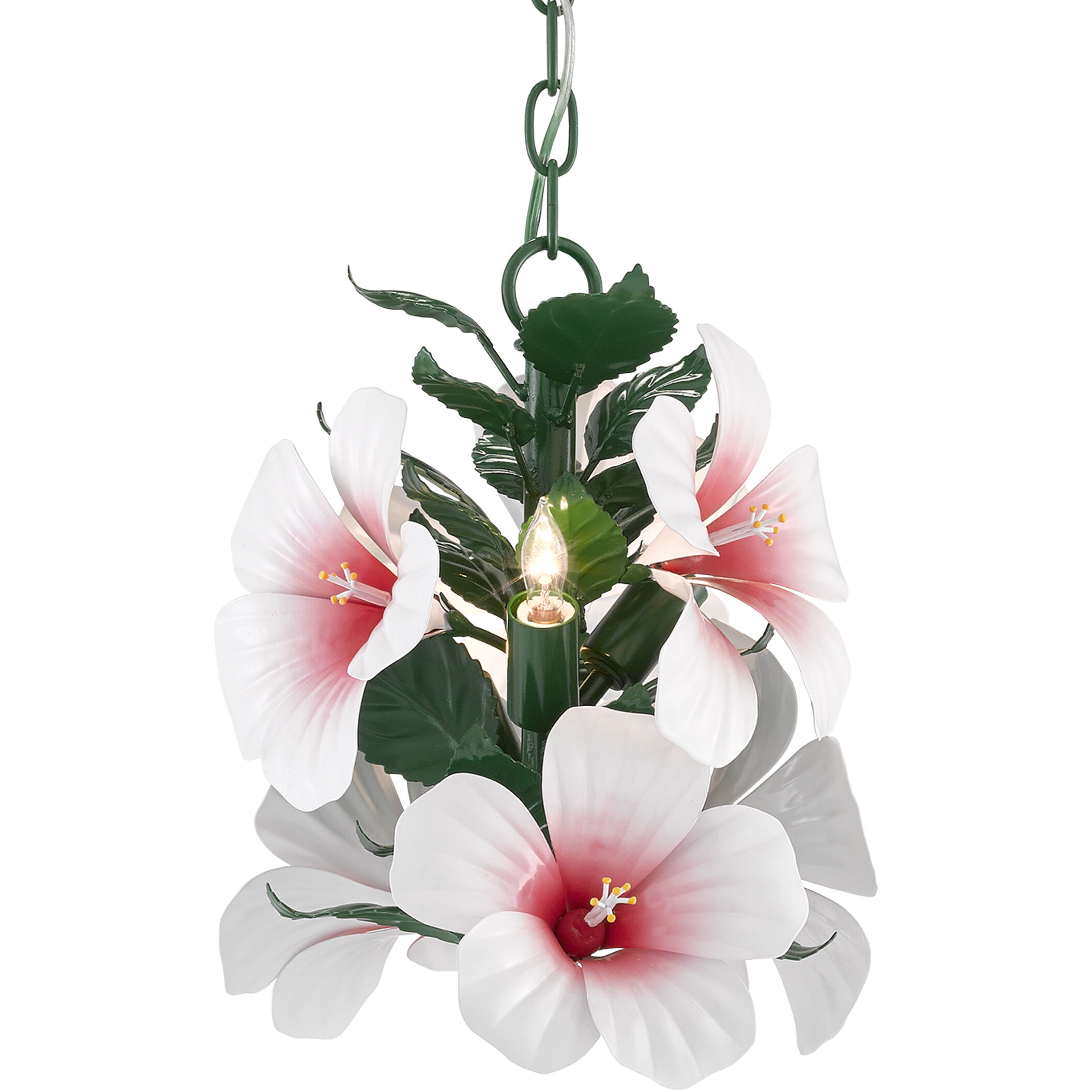 Hibiscus 3 Light 10 inch Glossy White/Pink/Green Chandelier Ceiling Light, Petite, Sasha Bikoff Collection