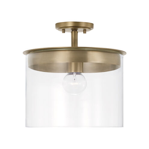 Mason 1 Light 13.25 inch Aged Brass Semi-Flush Mount Ceiling Light, Convertible Dual Mount