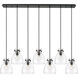 Newton Bell 7 Light 51.75 inch Matte Black Linear Pendant Ceiling Light in Clear Glass