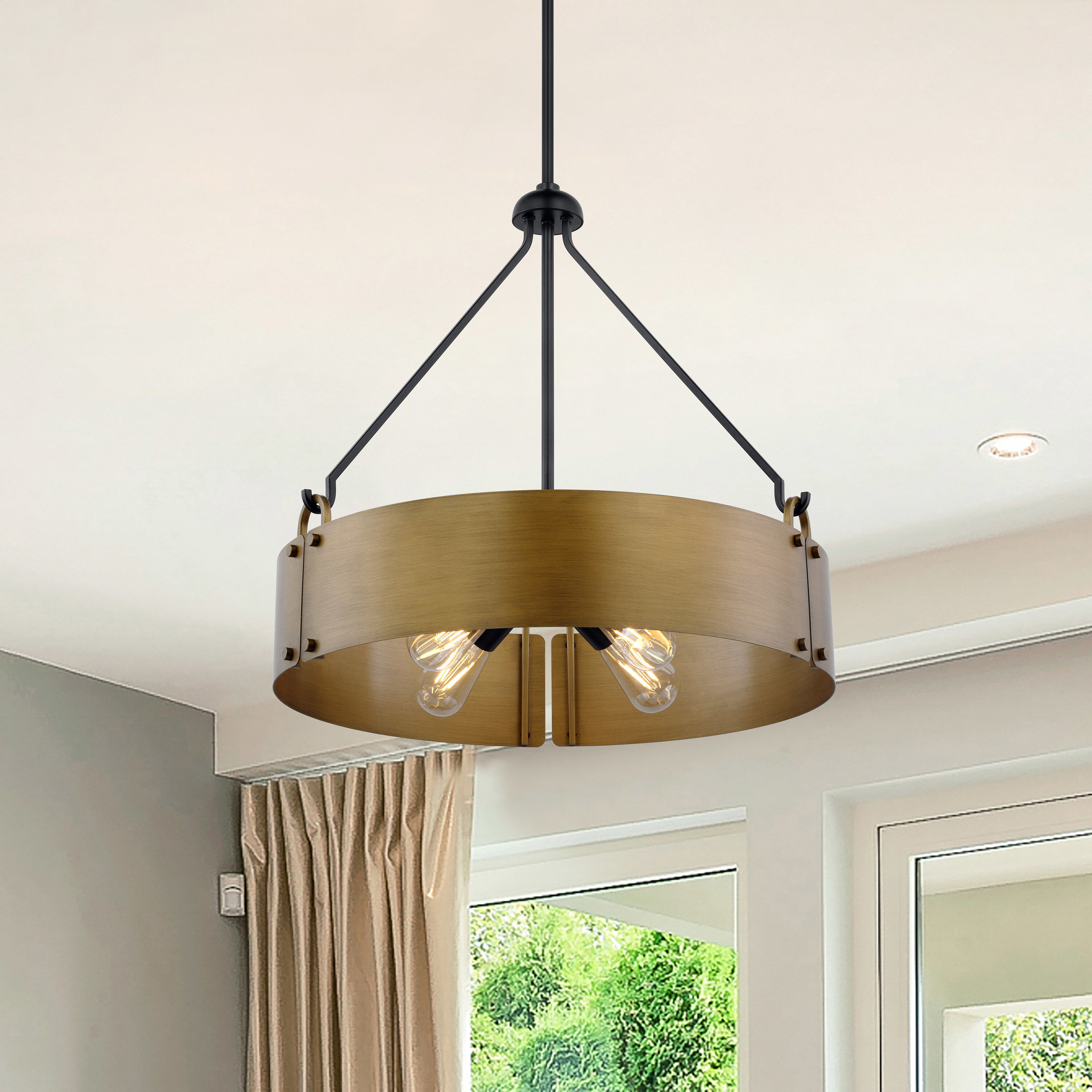Halter 4 Light 22.63 inch Matte Black and Natural Brass Pendant Ceiling Light