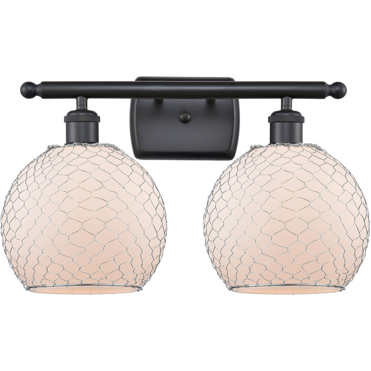 Ballston Farmhouse Chicken Wire 2 Light 16 inch Matte Black Bath Vanity Light Wall Light, Ballston