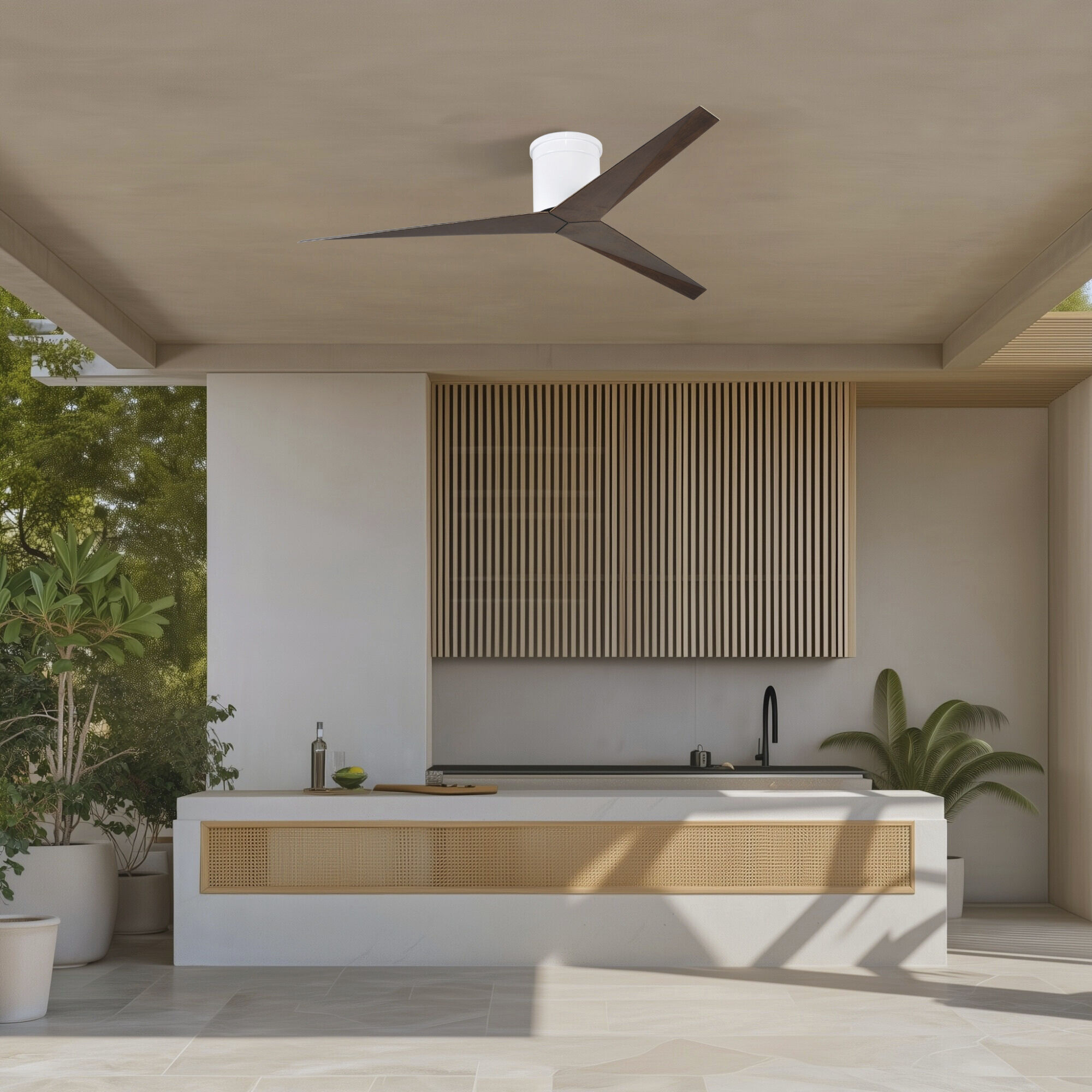 Atlas Eliza-H 56 inch Gloss White with Walnut Tone Blades Flush Mount Ceiling Fan, Atlas