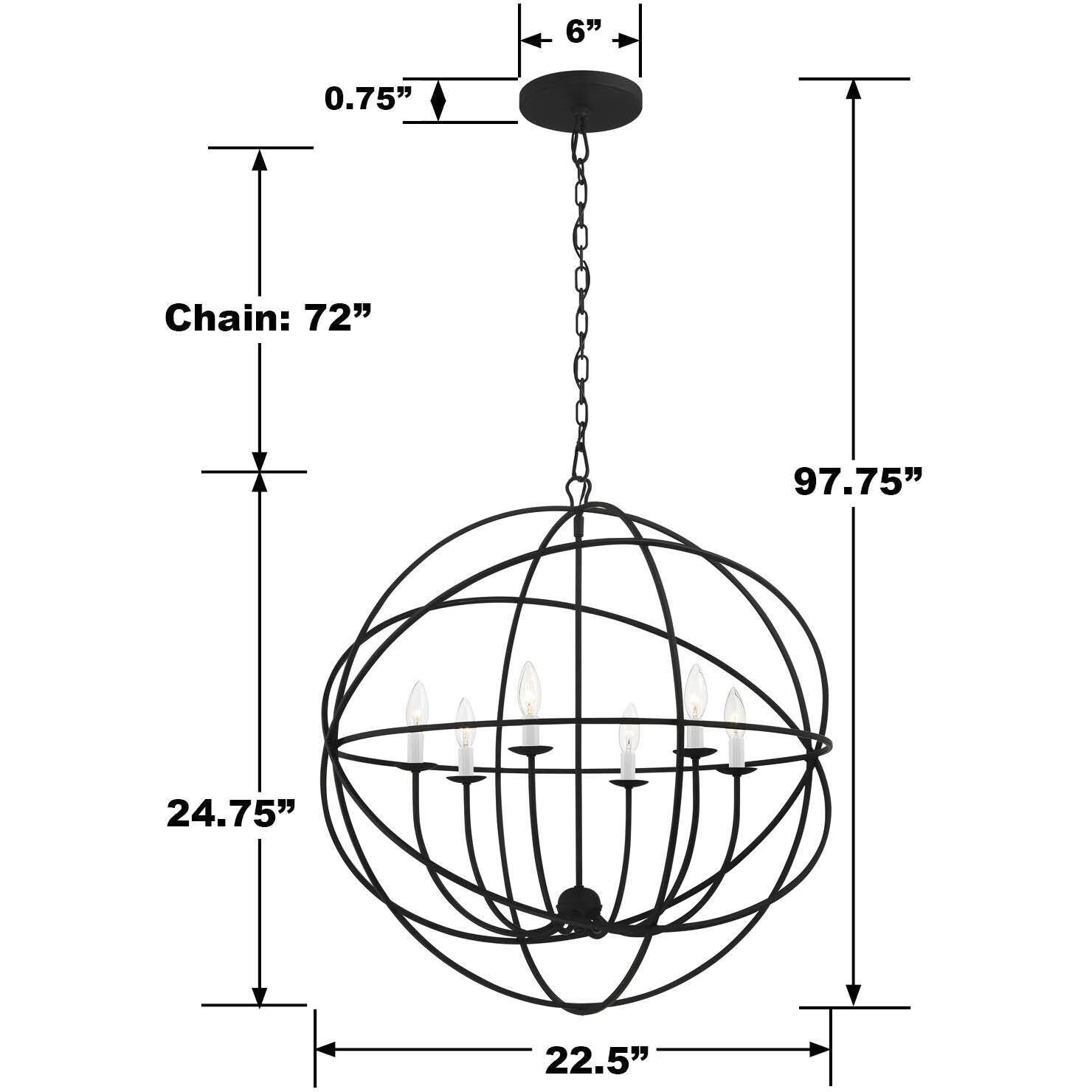 Somma Way 6 Light 22.5 inch Black Chandelier Ceiling Light