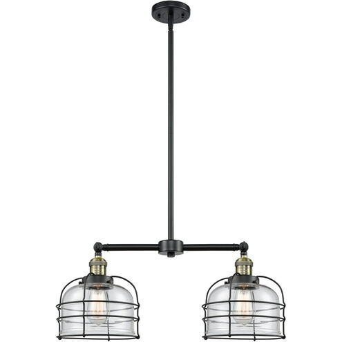 Franklin Restoration Large Bell Cage 2 Light 24 inch Black Antique Brass Island Light Ceiling Light in Clear Glass, Franklin Restoration