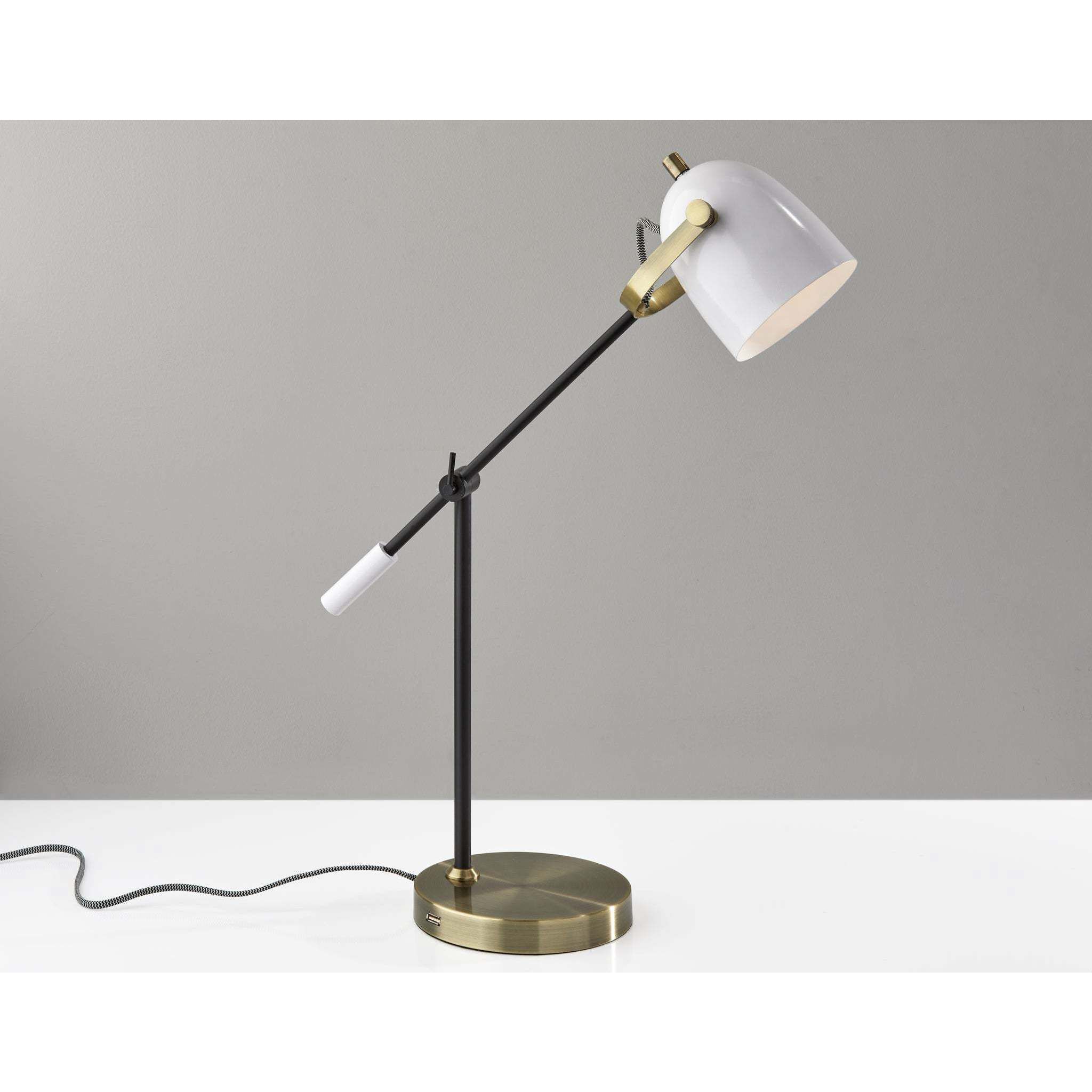 Casey 19 inch 40.00 watt Black and White with Antique Brass Desk Lamp Portable Light