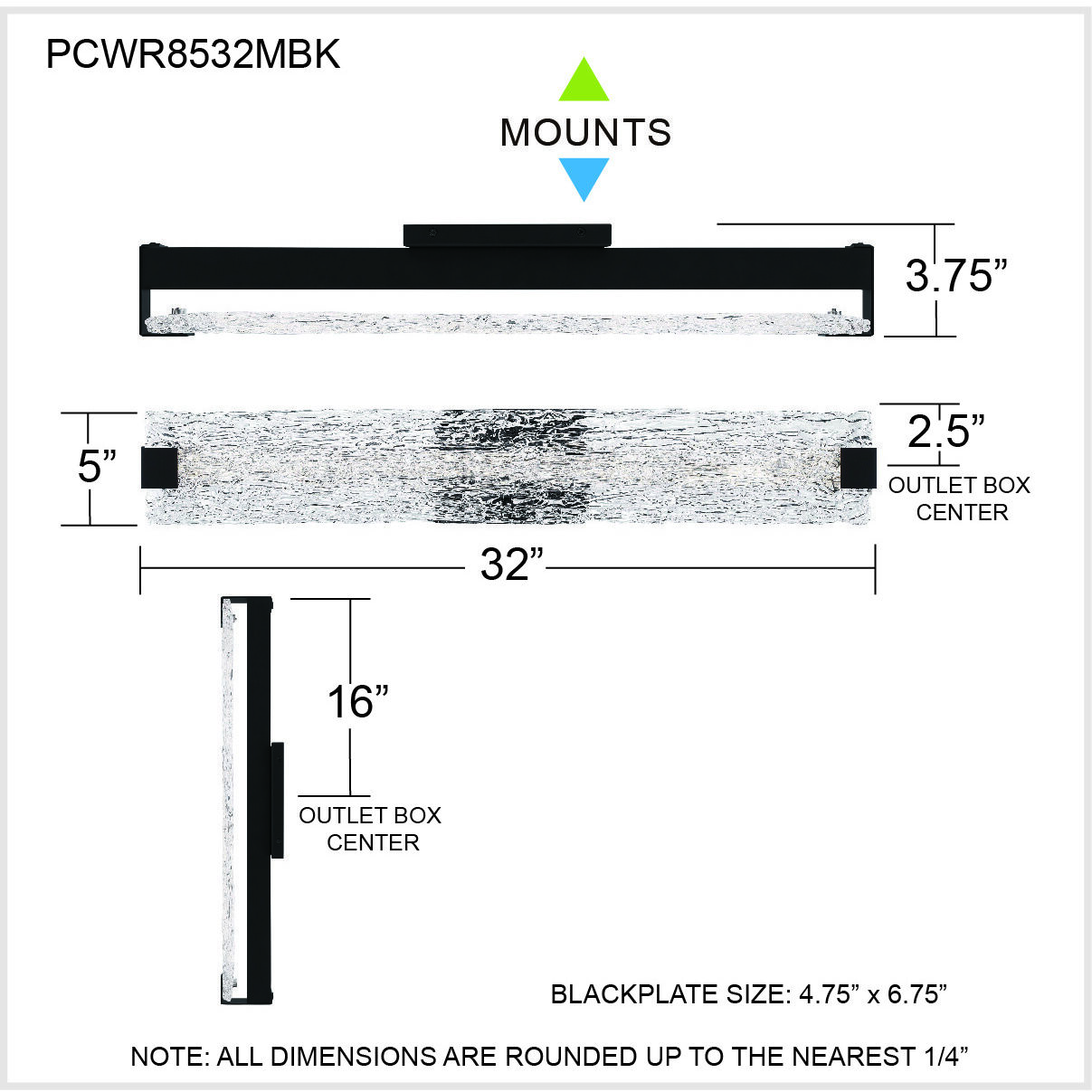 Winter LED 32 inch Matte Black Bath Light Wall Light