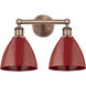 Plymouth Dome 2 Light 16.5 inch Antique Copper Bath Vanity Light Wall Light in Red, Cone