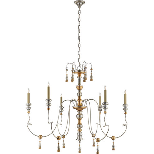 Suzanne Kasler Michele 6 Light 43 inch French Gild Silver and Gold Chandelier Ceiling Light, Medium